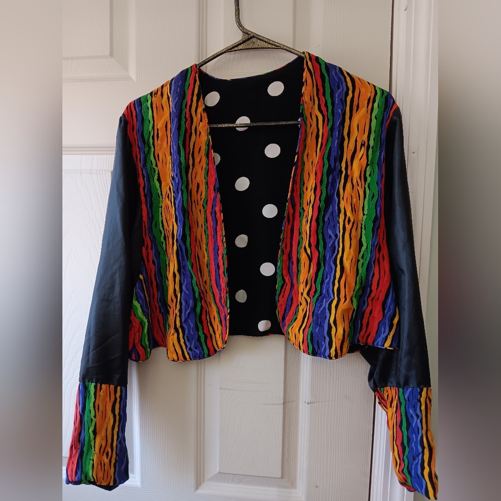 VINTAGE 90S RETRO REVERSIBLE CROPPED BLAZER - Picture 2 of 5